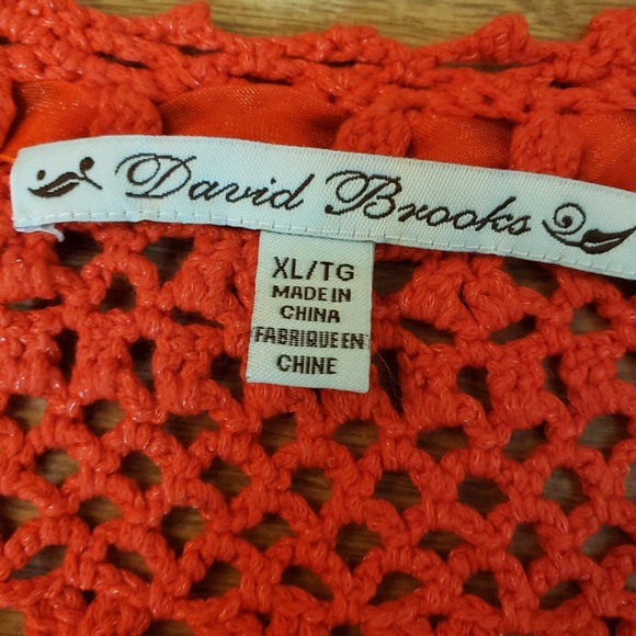 David Brooks Womens Orange Open Crochet Sweater Top XL Lightweight Stretch Used - Picture 7 of 12
